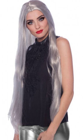 Pruik heks dames polyester grijs