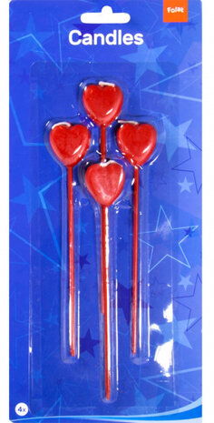 hartjeskaarsen 14 x 2,5 cm wax rood 4 stuks