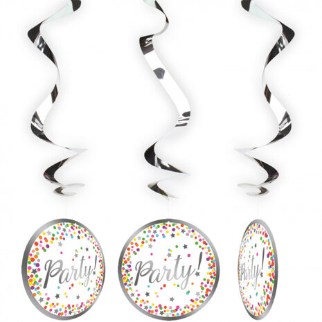 decoratiespiralen Party 75 cm papier zilver/wit 3 stuks