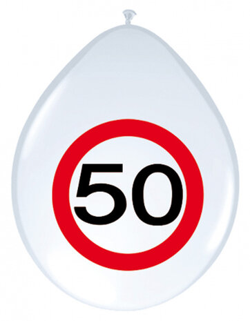 verkeersbord ballonnen 50 jaar 30 cm latex 8 stuks