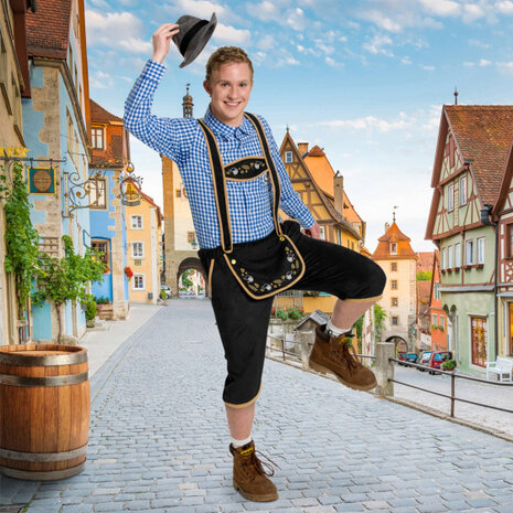 lederhosen Oktoberfest heren polyester zwart maat XL/XXL
