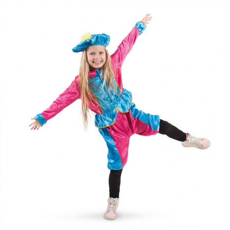 pietenpak junior polyester blauw/roze 3-delig mt 98-116
