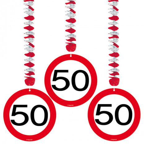 hangdecoratie verkeersbord 50 jaar 17,5 cm 3 stuks