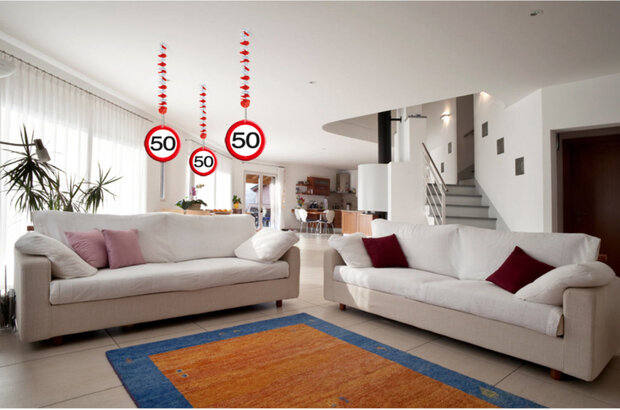 hangdecoratie verkeersbord 50 jaar 17,5 cm 3 stuks