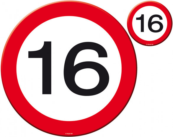 placemat en onderzetterset verkeersbord 16 jaar 8 stuks