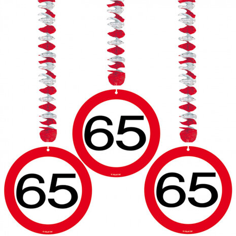 hangdecoratie 65 jaar 17,5 cm papier rood/wit 3 stuks