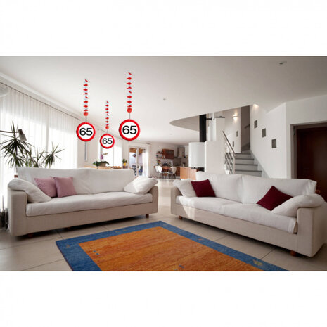 hangdecoratie 65 jaar 17,5 cm papier rood/wit 3 stuks