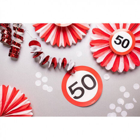 hangdecoratie 65 jaar 17,5 cm papier rood/wit 3 stuks