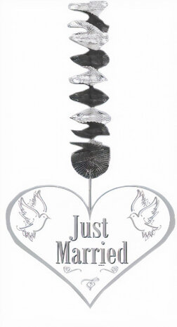hangdecoratie Just Married 75 cm wit/zilver 3 stuks