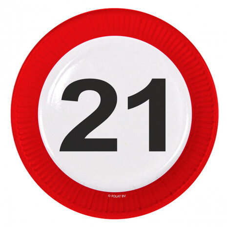 bord verkeersbord 21 jaar 23 cm karton rood/wit 8 stuks