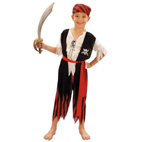 verkleedpak Piratenjongen zwart/rood maat 104-122