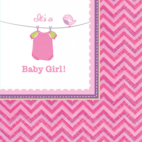 servetten Baby Girl 25 cm papier roze/wit 16 stuks