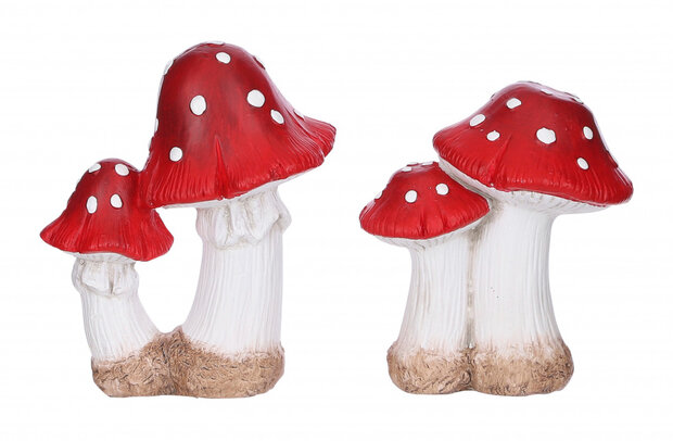 decoratiepaddenstoel 16 cm rood/wit 2-delig