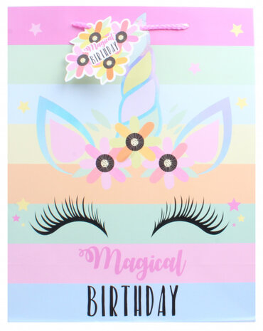 cadeautas Magical Birthday eenhoorn papier roze