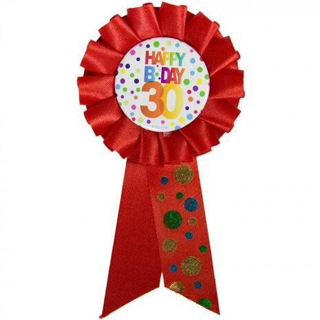 button 30 Jaar Happy Birthday 14 cm rood/wit