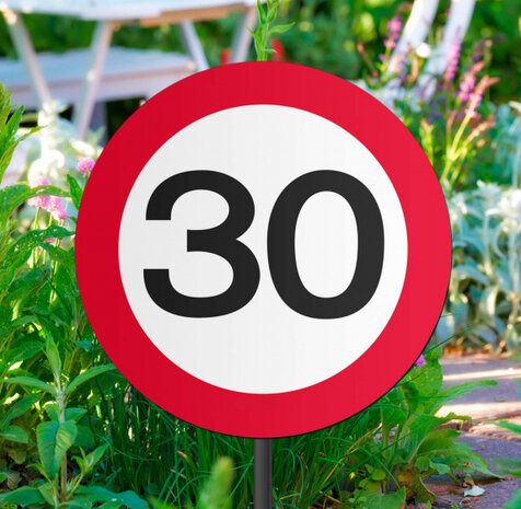 tuinbord 30 Jaar Verkeersbord 26 cm rood/wit