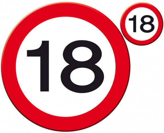 onderzetterset 18 Jaar verkeersbord rood/wit 8-delig