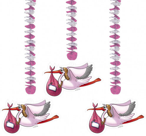 hangdecoratie geboorte meisjes 75 cm folie roze 3-delig