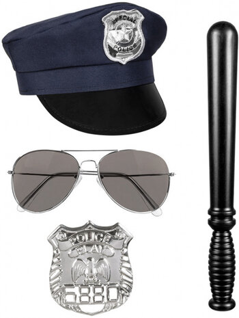 Politieset volwassen blauw/zwart 4-delig
