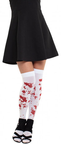 kousen bloed dames polyester wit/rood one-size