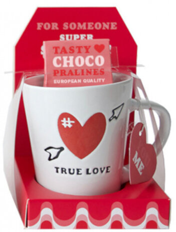 mok met pralines True Love 11 cm keramiek wit