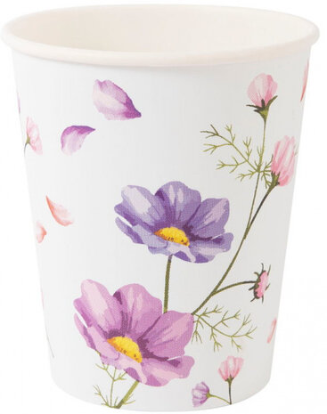 bekers Blooms 240 ml papier/PLA roze/paars 10 stuks