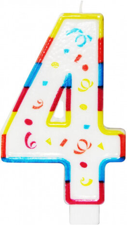 verjaardagskaars cijfer 4 wax 7,5 x 12,5 cm wit