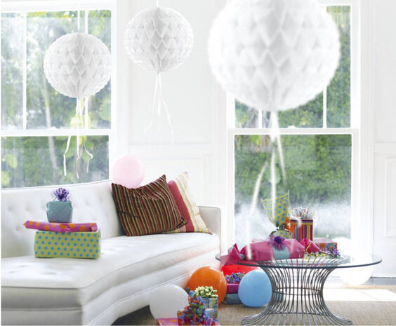 pompon Honeycomb 30 cm papier wit