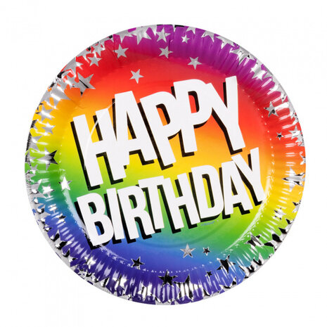 feestborden Happy Birthday 18 cm papier 6 stuks