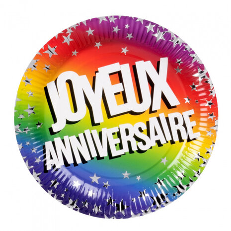 feestborden Joyeux Anniversaire 23 cm papier 6 stuks
