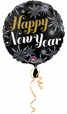 folieballon Happy New Year 43 cm zwart/goud/wit