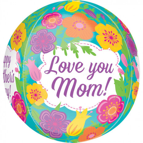 folieballon Tropical Flowers Love you mom! 38 x 40 cm