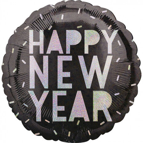 folieballon Happy New Year 43 cm zwart