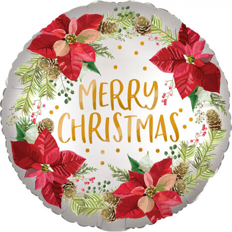folieballon Merry Christmas 43 cm wit/rood