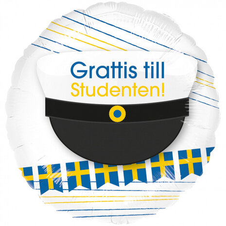 folieballon Geslaagd Zweeds 43 cm wit