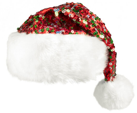 kerstmuts Sparkling polyester rood/wit one-size
