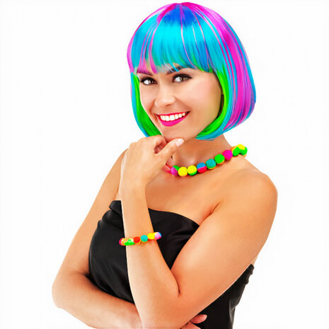 pruik bob dames polyester regenboog one-size