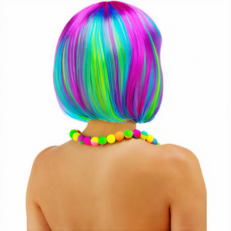 pruik bob dames polyester regenboog one-size