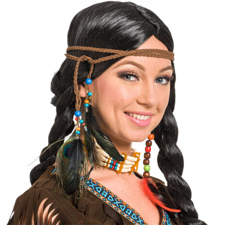 haarband Indiaan dames 80 cm polyester bruin