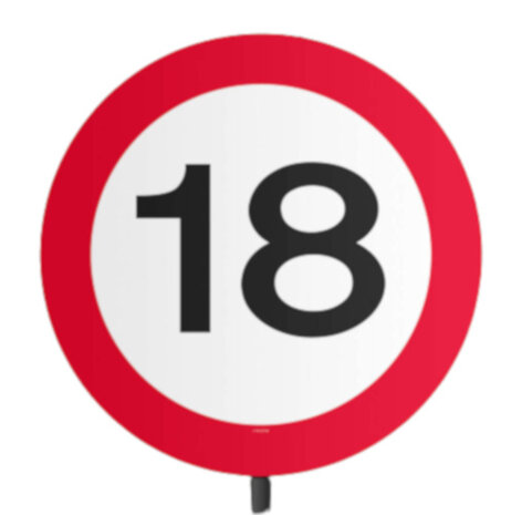 verkeersbord 18 jaar 26 cm rood/wit/zwart