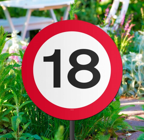 verkeersbord 18 jaar 26 cm rood/wit/zwart