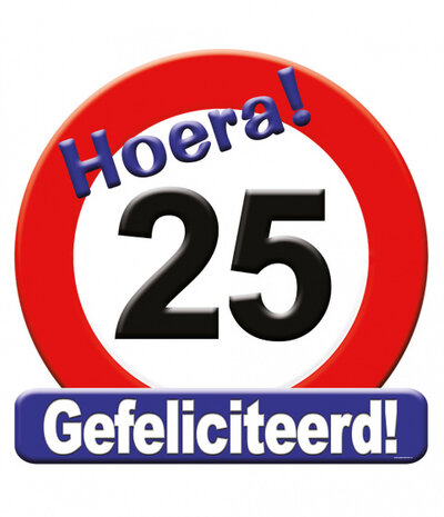 huldeschild 25 jaar karton 50 x 50 rood/wit