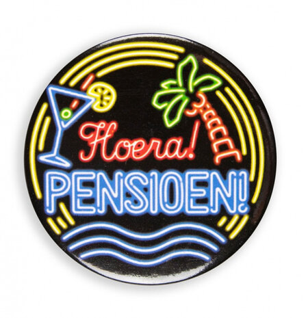button Pensioen neon 5,5 cm zwart
