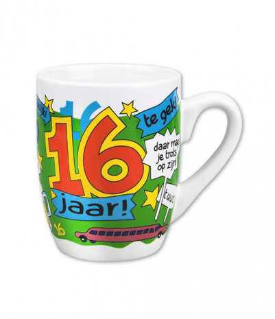 mok cartoon-stijl 16 jaar keramiek 325 ml groen/wit