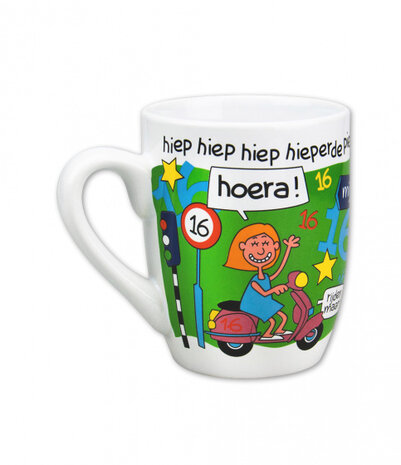 mok cartoon-stijl 16 jaar keramiek 325 ml groen/wit