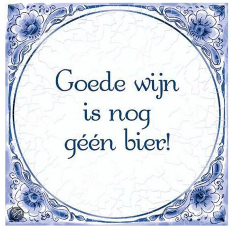 spreukentegel wijn 15 cm keramiek blauw