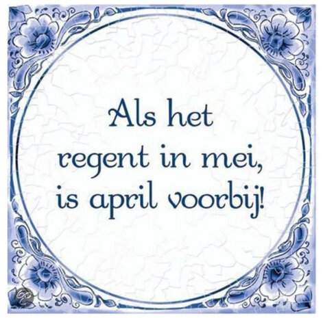 spreukentegel regen in mei 15 cm keramiek blauw