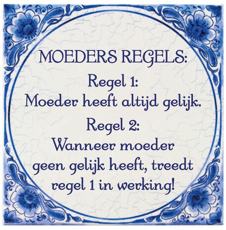 spreuktegel Moeders Regels 145 mm keramiek blauw
