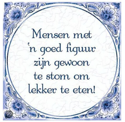 spreukentegel goed figuur 15 cm keramiek blauw