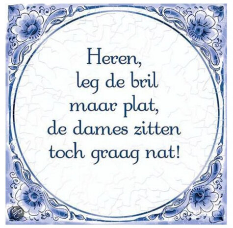 spreukentegel bril plat 15 cm keramiek blauw